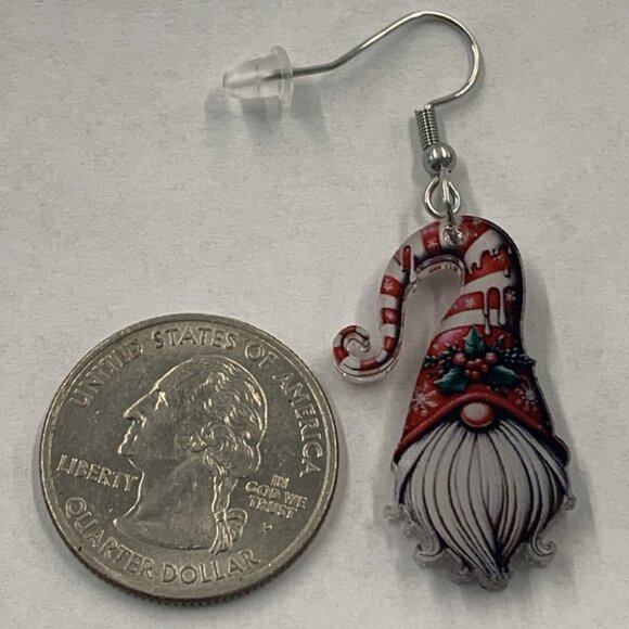 Gnome Earring, Elf Earring, Dwarf Earring, Candy Cane Earring, Christmas Earring - Picture 3 of 4